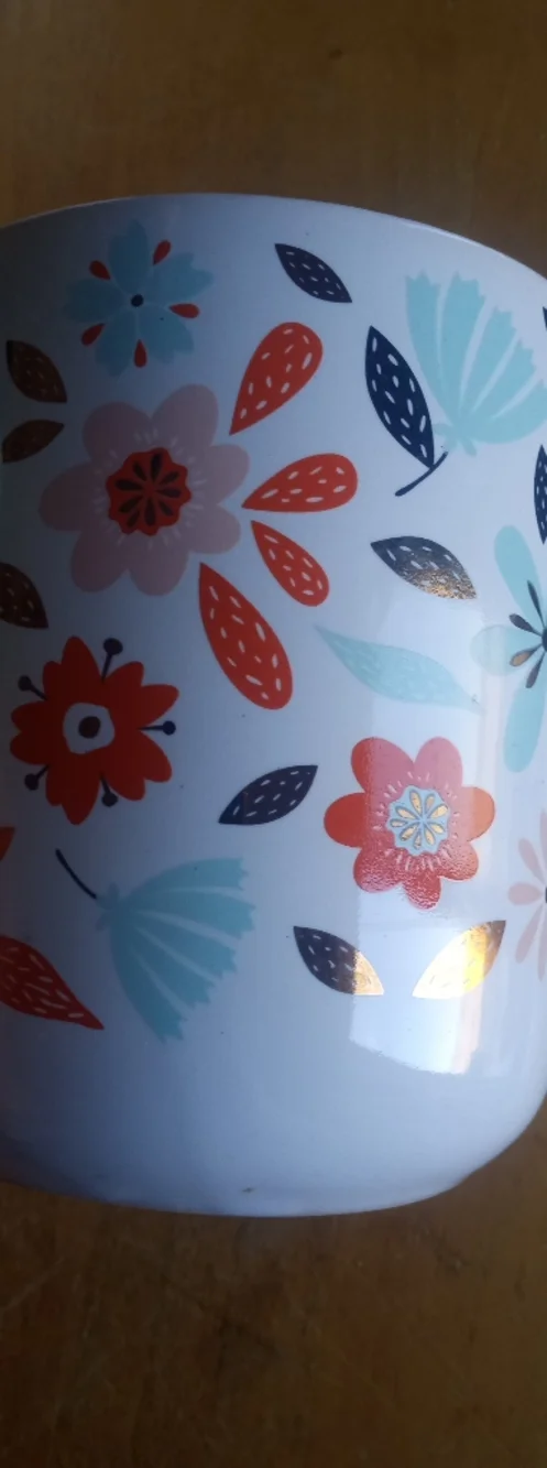 Floral Ceramic Coffee Mug - White with Coral & Aqua Flowers